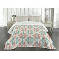 thumbnail image 3 of Ambesonne Ethnic Quilted Bedspread Set 3 Pcs, Traditional Local, King Size, Coral Turquoise White, 3 of 5