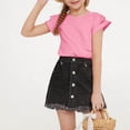 thumbnail image 6 of lcziwo Girls T Shirts Ruffle Short Sleeve Round Neck Loose Blouse Summer Solid Color Casual Kids Tee Tops Pink, 6 of 7