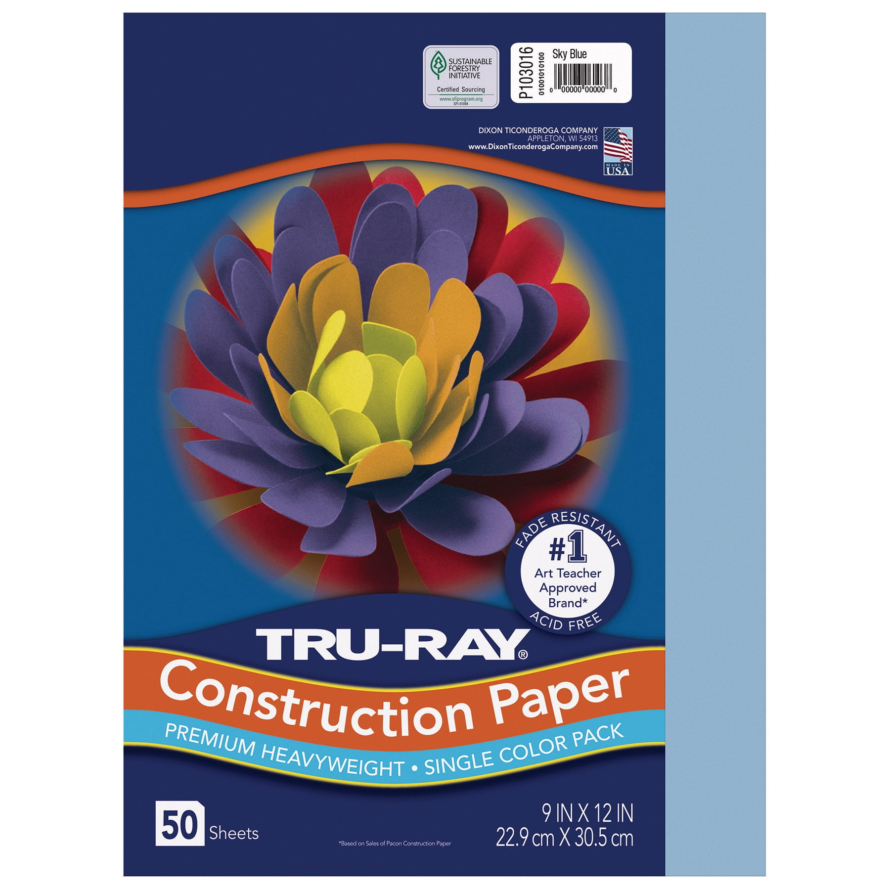 Tru-Ray Construction Paper, Heavyweight, Sky Blue, 9" x 12", 50 Sheets Per Pack, 5 Packs