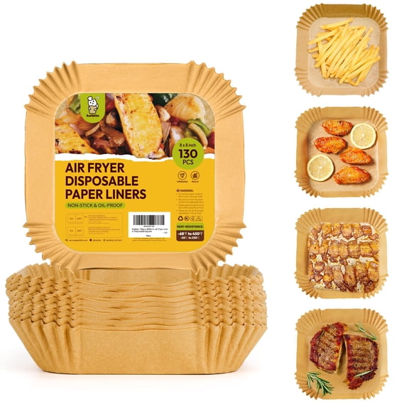 Katbite Disposable Air Fryer Liners, 8 In Square Non-Stick Unbleached Parchment Paper, 130 Count, Fits 5-8 Qt Basket, Easy Cleanup