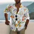 thumbnail image 1 of Camisa de algodón con solapa elástica y diseño floral para hombre, informal, para festivales, exteriores, calle, azul, morado, con botones, talla grande, nueva, 1 of 6