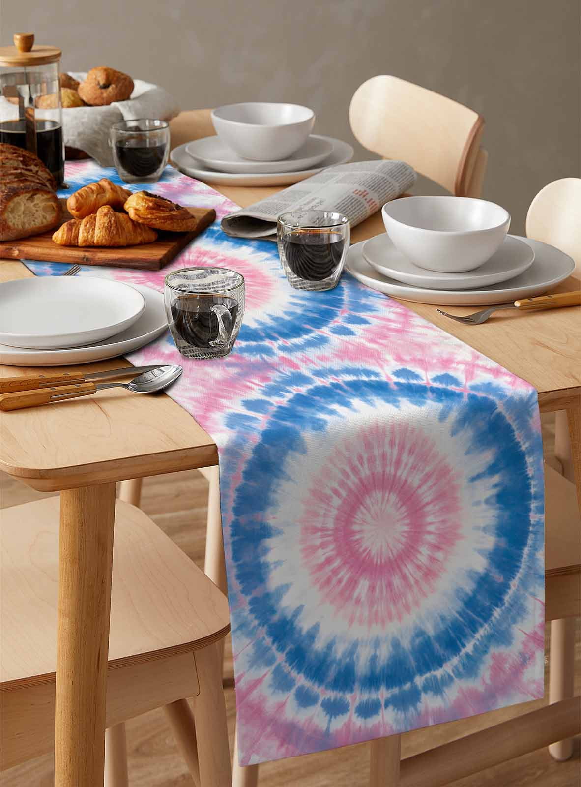 Boanket Pink Blue Ombre Table Runner - 72 Inch Long, Kitchen Dining Table Runner Dresser Scarves, Modern Boho Ethnic Tie Dye Geometric Farmhouse Decor for Coffee Tables Wedding Party Banquet