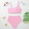thumbnail image 6 of Wuxian Girls Swimsuit Two Pieces Bikini Set Ruffles One Shoulder Adjustable Strap Tops And High Waist Floral Print Bottoms S Youth Teens Summer Beach Swimwear Sets,11-12 Years, 6 of 7