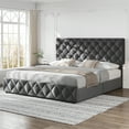thumbnail image 5 of ChaoLink King Bed Frame with 4 Storage Drawers and Headboard, Linen Upholstered Platform Bed Frame, Diamond Stitched Button Tufted, Easy Assemble, Noise-Free & No Box Spring Needed, 5 of 7