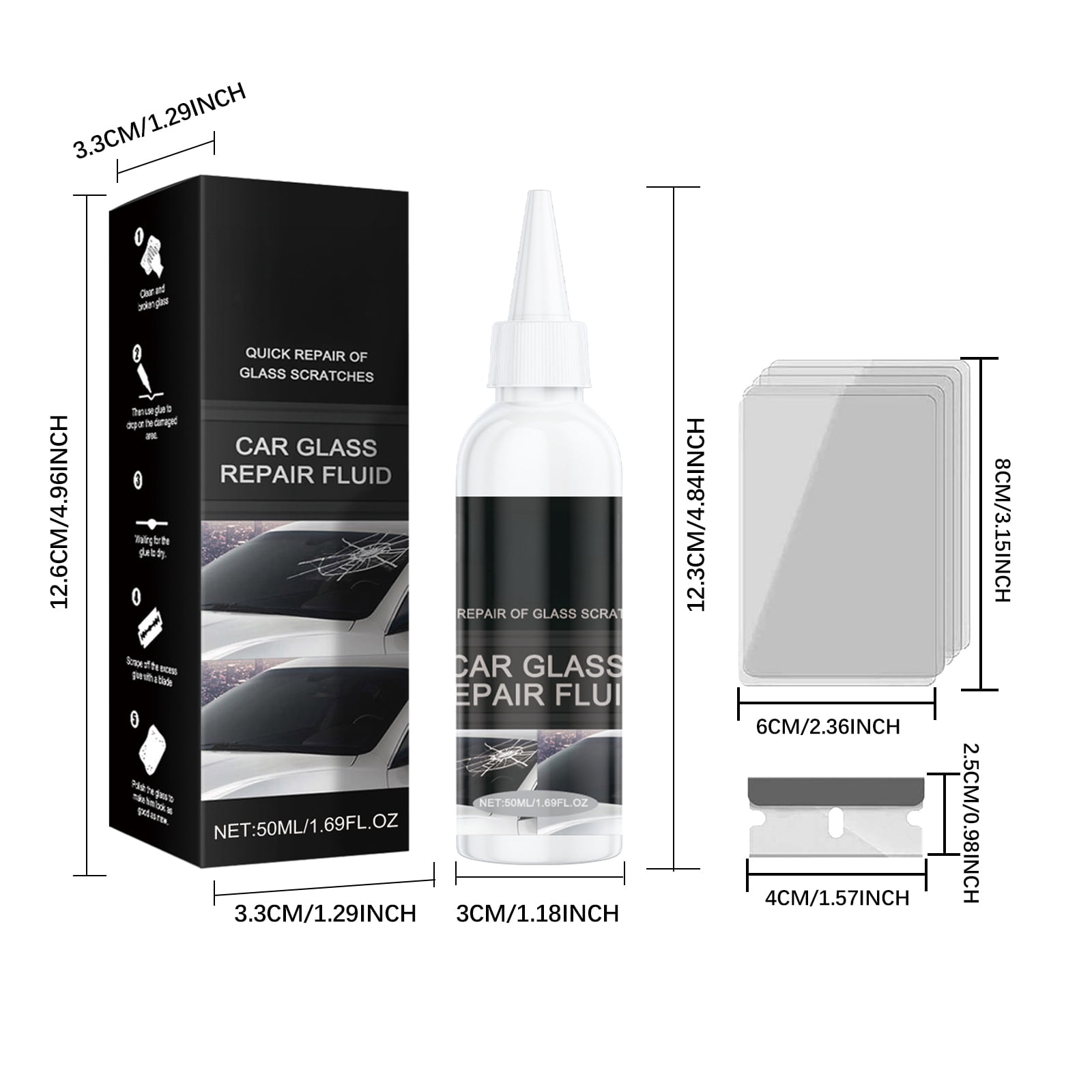 Alvantor Windshield Repair Kit Nano Liquid Rapid Fix for Cracked Glass, 1.69fl.oz