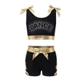 thumbnail image 3 of Jizyo Kids Girls Rhinestone Print Crop Tank Tops and Shorts Set for Gymnastic Dance Training Gold 8, 3 of 5