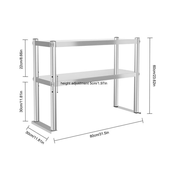 Commercial Stainless Steel Kitchen Prep Table Double Overshelf - 80*30*60cm
