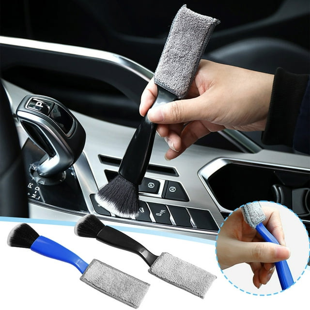 Fiudx Cepillo de Limpieza Interior de Coche, Cerdas Suaves de Nailon, Funda de Coral Reemplazable, Herramienta para Quitar El Polvo y Limpiar, Multiusos para El Mantenimiento Del Coche, Diseño Fácil
