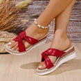 thumbnail image 3 of Womens Platform Wedge Sandals 2026 Summer Trendy Soft Leather Bowtie Open Toe Espadrilles Casual Heeled Slides Slip on Beach Shoes Red Size 8.5, 3 of 5