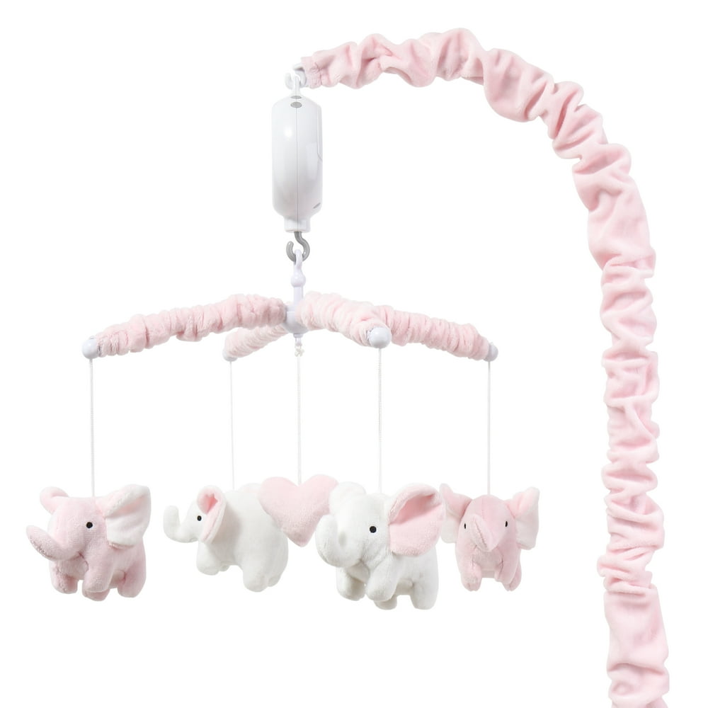 The Peanutshell Pink Elephant Crib Musical Mobile for Baby Girls, Plays