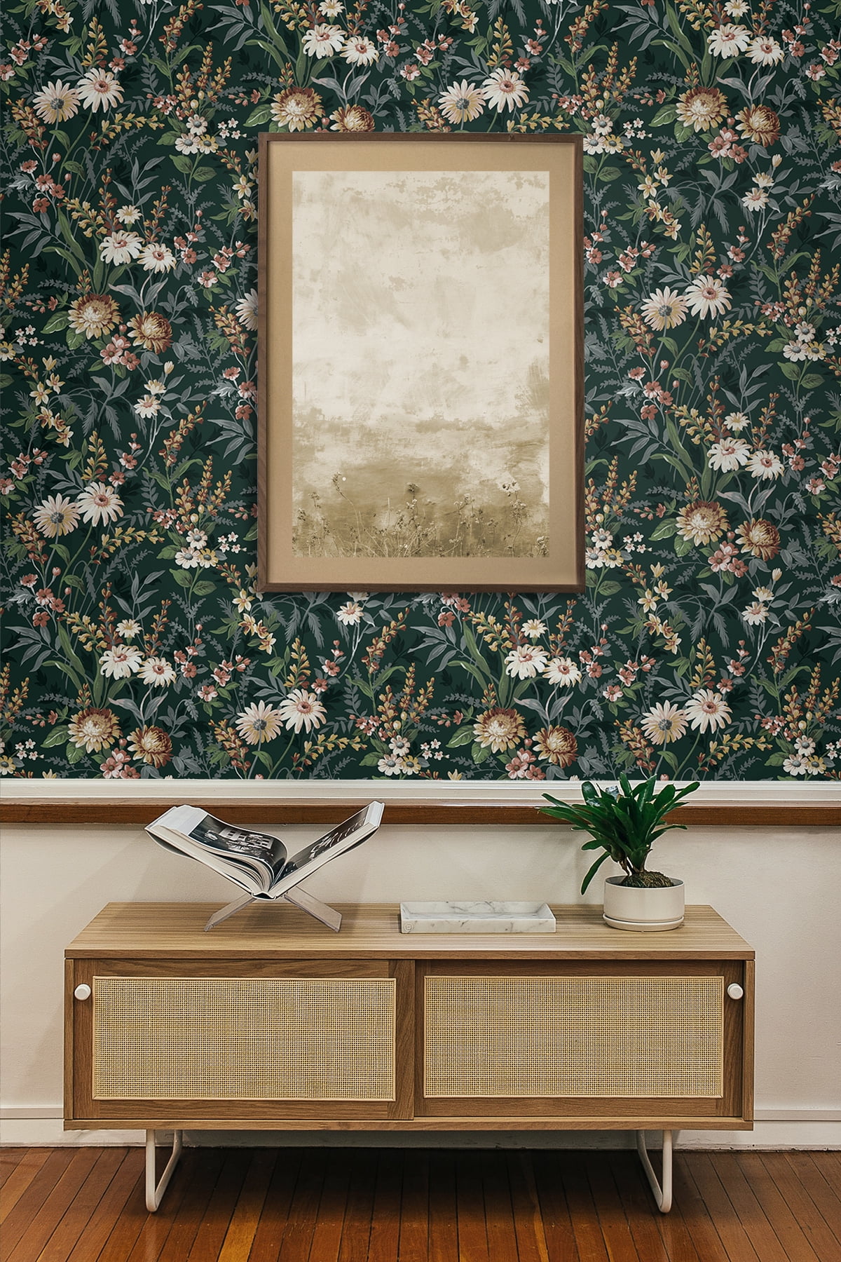 NextWall  Vintage Floral Peel and Stick Wallpaper 20.5 in. W x 18 ft. L - Forest Green