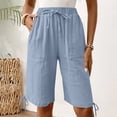 thumbnail image 4 of GUACER Womens Wide Leg Shorts Casual Drawstring Elastic Waist Linen Summer Bermuda Shorts with Pockets Hem Tie, 4 of 9