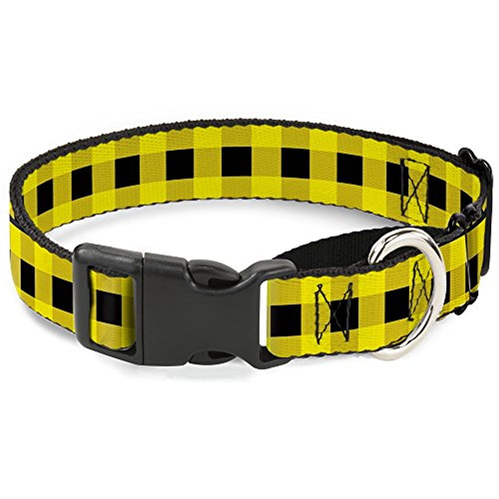 buckle-down buffalo plaid black neon yellow martingale dog collar