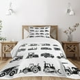 thumbnail image 3 of Ambesonne Cartoon Quilted Bedspread Set 2 Pcs, Heavy Machinery Mining, Twin Size, White Black, 3 of 6