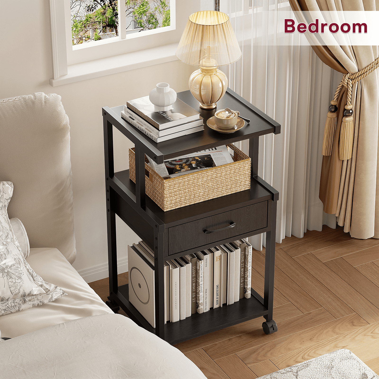 ALISENED 3-Tier Mobile Printer Stand with Storage Rolling Floor-Standing Deskside Shredder Storage Shelf Rack for Home Office,Study,Living Room