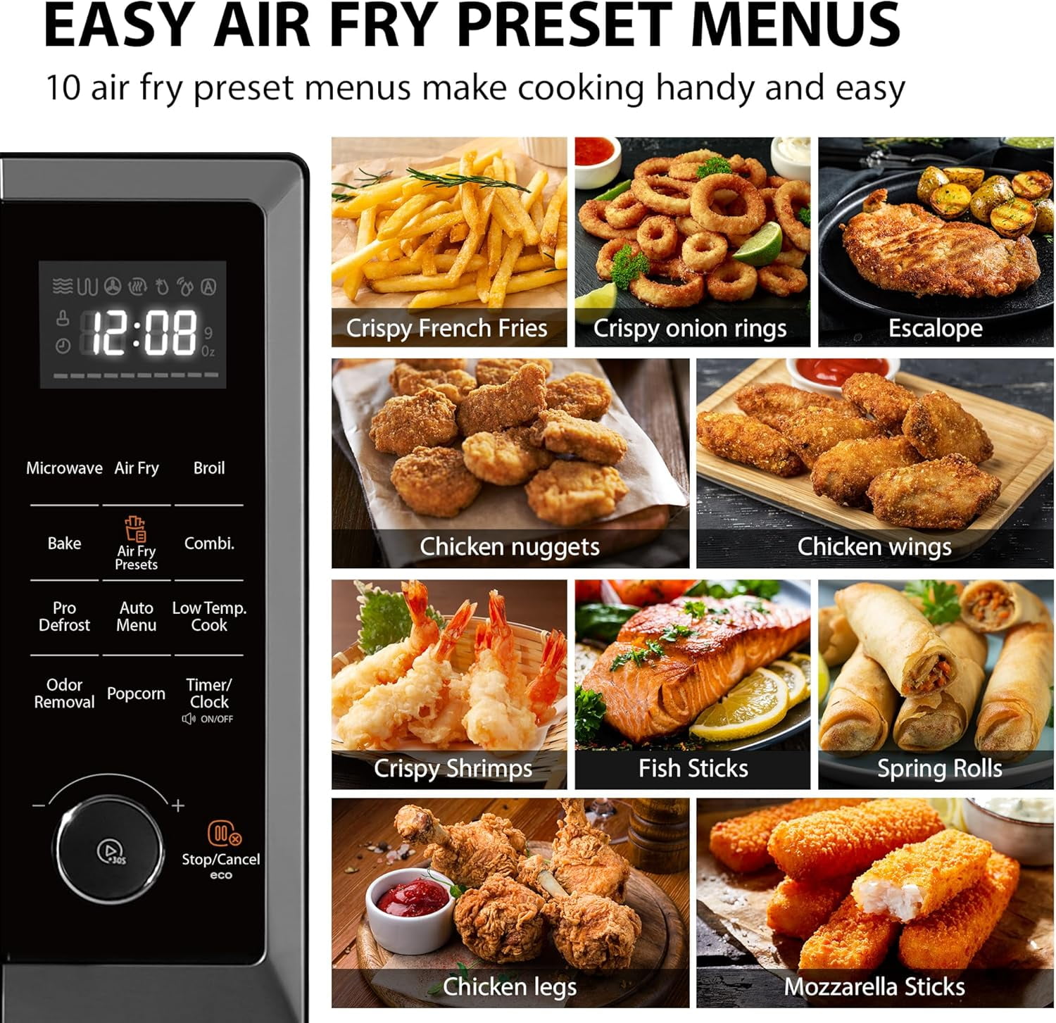 TOSHIBA 8-in-1 Countertop Microwave Oven with Air Fryer, Convection, Child-Lock, 1.0 Cu Ft, Black