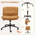 thumbnail image 4 of HOBLOC Armless Wide Office Desk Chair with Wheels, Modern Leather Padded Vanity Chair, Adjustable Swivel Task Chair, Ergonomic Cross Legged Home Office Computer Chair, Brown, 4 of 6
