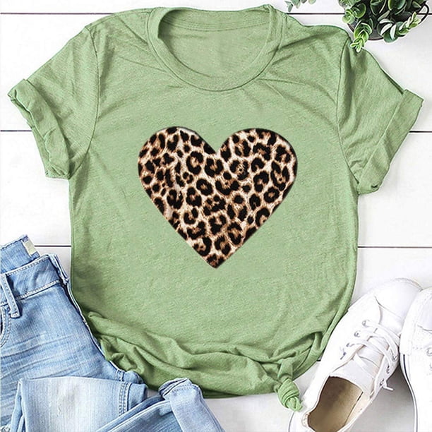 Women's Leopard Print Short Sleeve T-Shirt – Loose Fit Round Neck Casual Top, Summer Tee