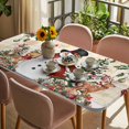 thumbnail image 3 of Beige Christmas Snowman Table Cloths for 5 Foot Rectangle Tables, Xmas Snowflake Elk Tree Balls Patio Waterproof Elastic Fitted Tablecloths, Washable Rectangular Table Cover for Camping, 3 of 8