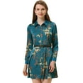 thumbnail image 1 of Unique Bargains Robe en Satin à Imprimé Floral pour Femmes avec Col à Pois et Ceinture Bleu Paon TG, 1 of 4