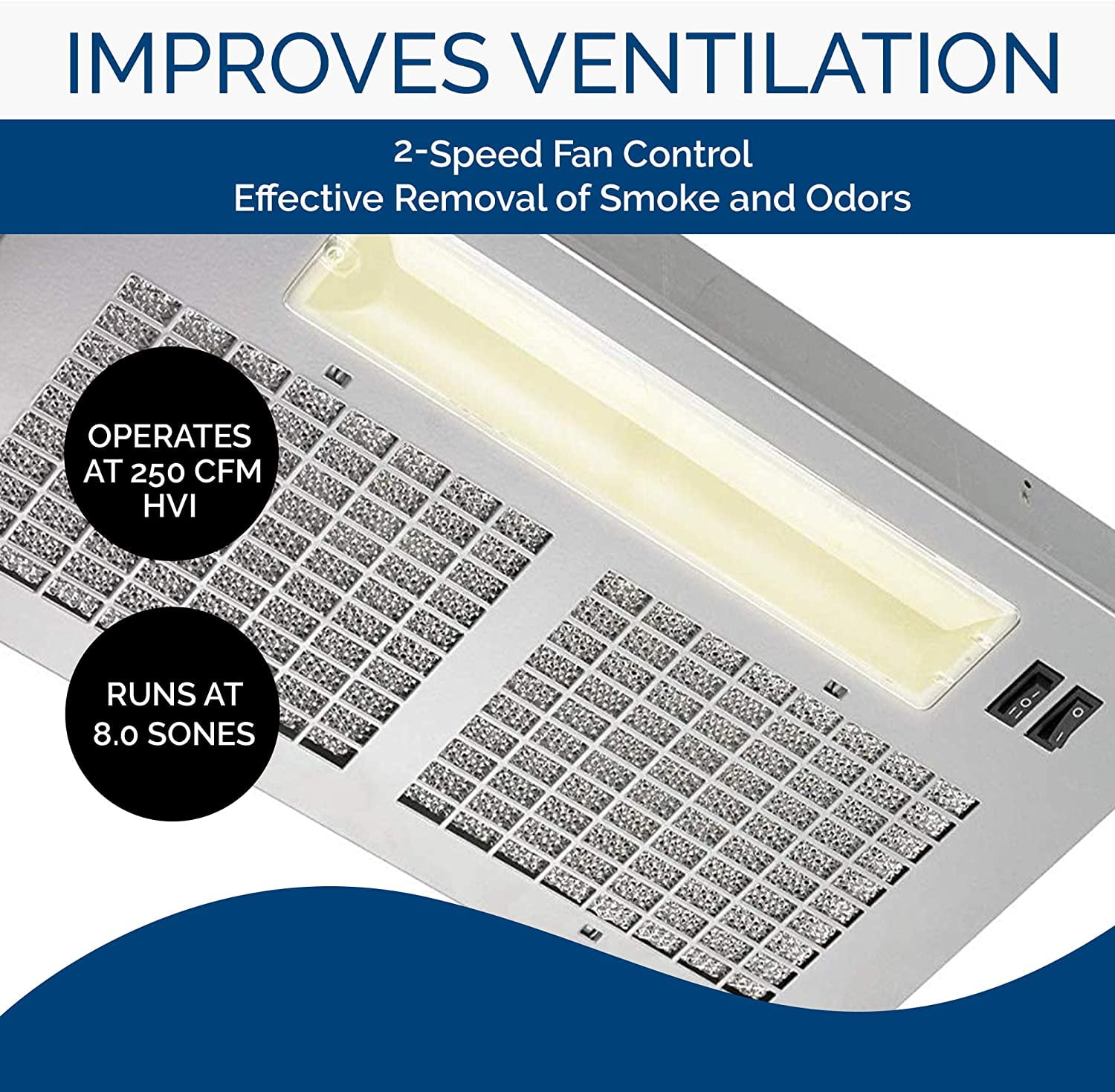 Broan Powder-Coated Power Pack Range Hood Insert Silver ENERGY STAR Certified 52 Exhaust Fan and Light Combo for Over Kitchen Stove 0.5 Sones 290 CFM