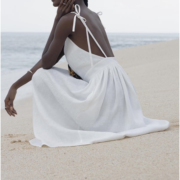 TKing Fashion Women's Sexy Backless Dress Loose Tank Maxi Dresses for Women  Sleeveless Cotton Linen Sundresses for Women Summer Dresses for Women White  L - Walmart Business Supplies