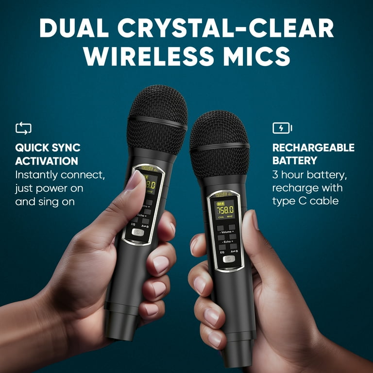 MASINGO Karaoke Machine with Wireless Microphones, Bluetooth