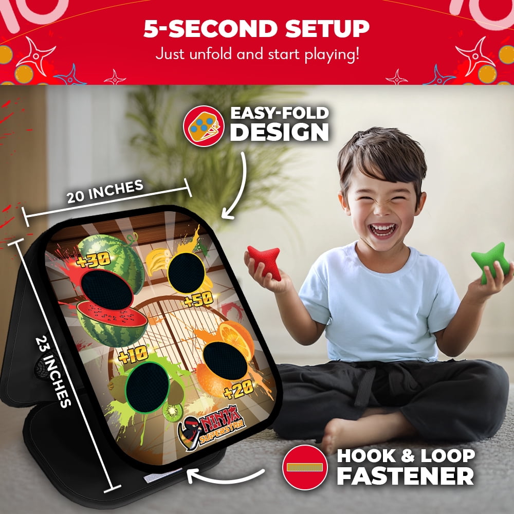 SWOOC Games - Ninja Superstar™ | 2-in-1 Corn Hole Games for Kids | 5-Second Setup | Ninja Kids Toys | Ninja Games | Bean Bag Toss Game for Kids Cornhole Game Set | Bean Bag Game | Foam Throwing Star