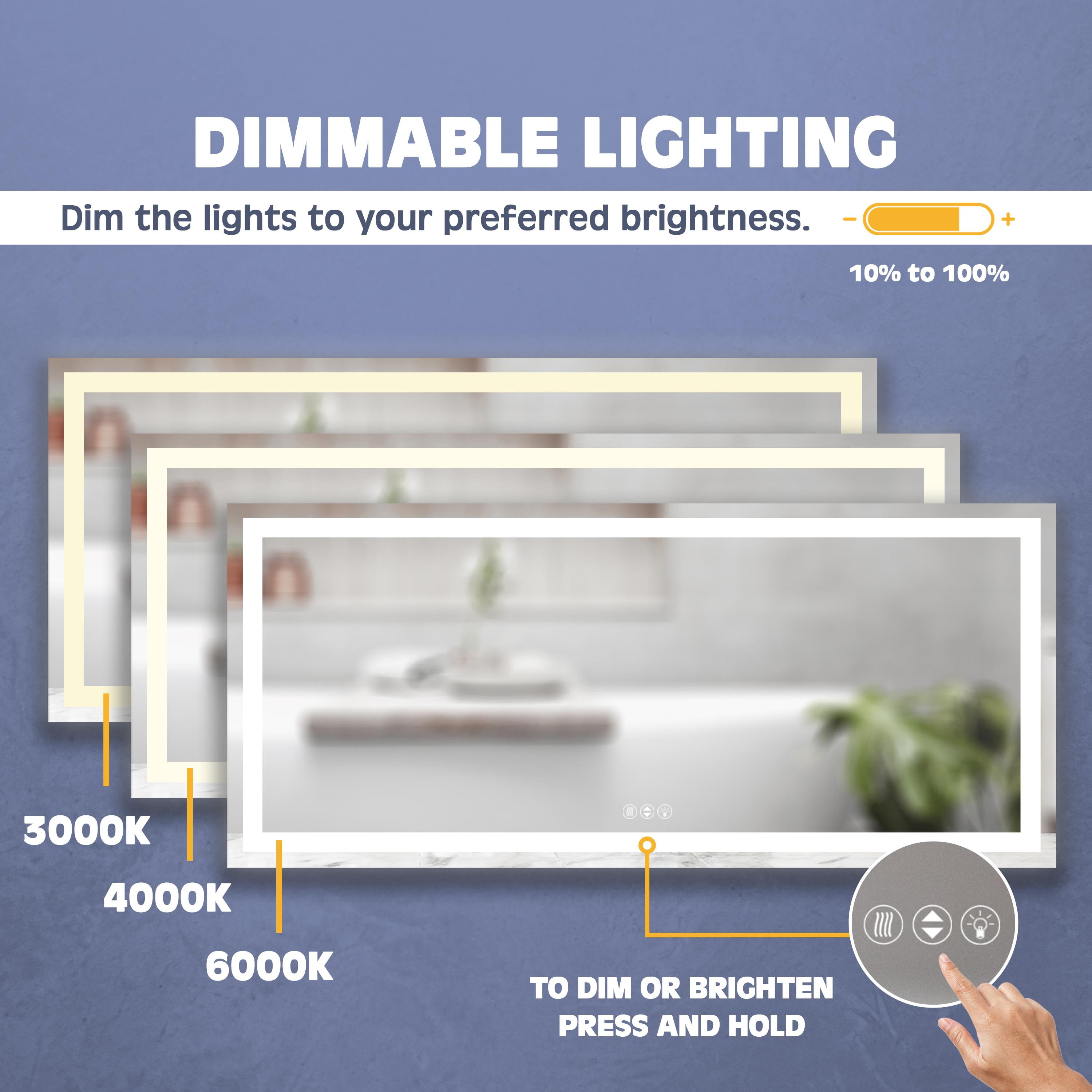 Prominence Home 72x32" Frontlit, Backlit, Anti-Fog, Shatter-Proof Touch Control LED Bathroom Mirror with Adjustable Light Settings