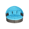 thumbnail image 5 of Outdoor Round Daybed with Retractable Canopy, Patio Wicker Rattan Furniture Sets with Sectional Cushioned Sofa & Storable Table for Lawn, Garden, Backyard, Light Blue, 5 of 9