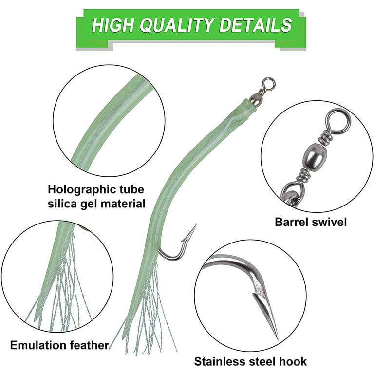 Bass Fishing Hooks Striped Trolling Tube Lure Saltwater Classic Fish Teaser  Rig with Stainless Steel Hook Barrel Swivel 