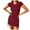 Red, variant on OSOLU Dresses Round Dress Short Women Neck Mini Drawstring Solid Color Dress Pleated Sleeve Color Women Dress Trendy Sundress Wedding Guest Dress