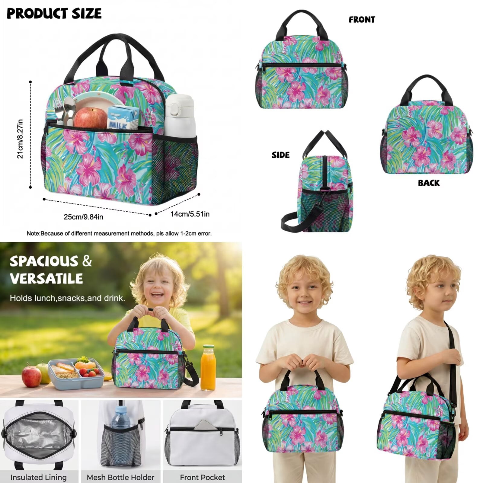Kuiaobaty Hibiscus Print Backpack and Lunch Box Set for Boys Girls