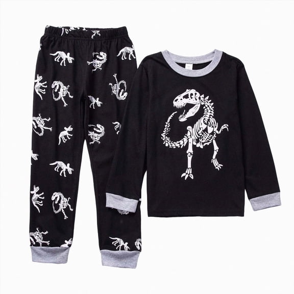 Xyant Boys Pajamas Dinosaur Pjs Set Toddler Kids 2 Piece Long Sleeve Soft Cotton Sleepwear 2-8 Years (Black,5-6 Years)