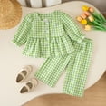 thumbnail image 2 of mgoYE Baby Toddler Girls Fall Clothes Set 6 12 18 24 Months 2T 3T 4T 5T Plaid Square Neck Button up Long Sleeve Shirt and Elastic Pants 2 Piece Outfits, 2 of 7