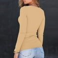 thumbnail image 7 of Lenpel Long Sleeve Shirts for Women Trendy Scoop Neck Half Button Ribbed Knit Slim T-Shirts Basic Casual Tees Going out Tops(Yellow,X-Large), 7 of 7