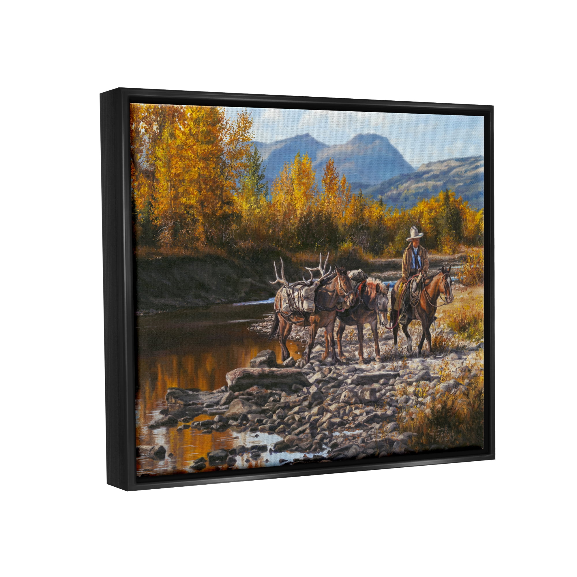 Stupell Industries Down From High Country Cowboy Animals & Insects Painting Black Floater Framed Art Print Wall Art