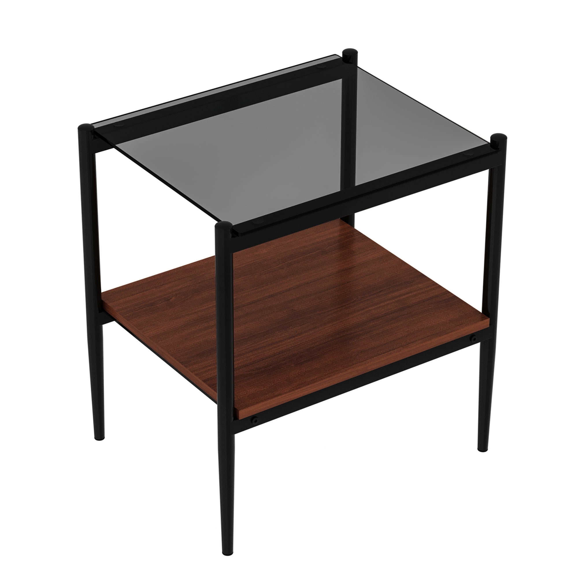 Set of 2 End Tables, Nightstand with Tempered Glass Tabletop, Compact Side Table with MDF Storage Shelf and Sturdy Iron Legs, Easy Assembly for Bedroom or Living Room, Gray Glass Finish