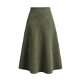 thumbnail image 5 of CBASIHI Womens Suede Midi Skirts- Hidden Zipper Casual Retro High Elastic Waist Fall Winter Skirts Army Green Size M, 5 of 8