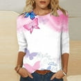 thumbnail image 2 of Fesfesfes Womens Short Sleeve Workout Tops Womens Fashion 3/4 Sleeve Retro Round Neck Easter Printed Loose Tops Blouse 3/4 Sleeve Club Tops for Women XL(US:10), 2 of 5
