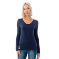 thumbnail image 3 of Simply Fashion Basic V Neck Long Sleeve T-Shirts - Stretch Cotton SpandexNAVY,SMALL, 3 of 5