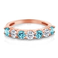 thumbnail image 2 of Gem Stone King 18K Rose Gold Plated Silver Round Swiss Blue Topaz White Topaz Anniversary Ring for Women (1.45 Cttw, Gemstone Birthstone, Size 8), 2 of 4