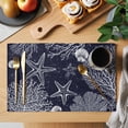 thumbnail image 2 of Placemats 1 Pack, Navy Blue Coastal Woven Placemat, Linen Place Mats for Kitchen/Dining Tables, Starfish Coral Summer Beach Ocean Washable Table Mats for Party, 2 of 8