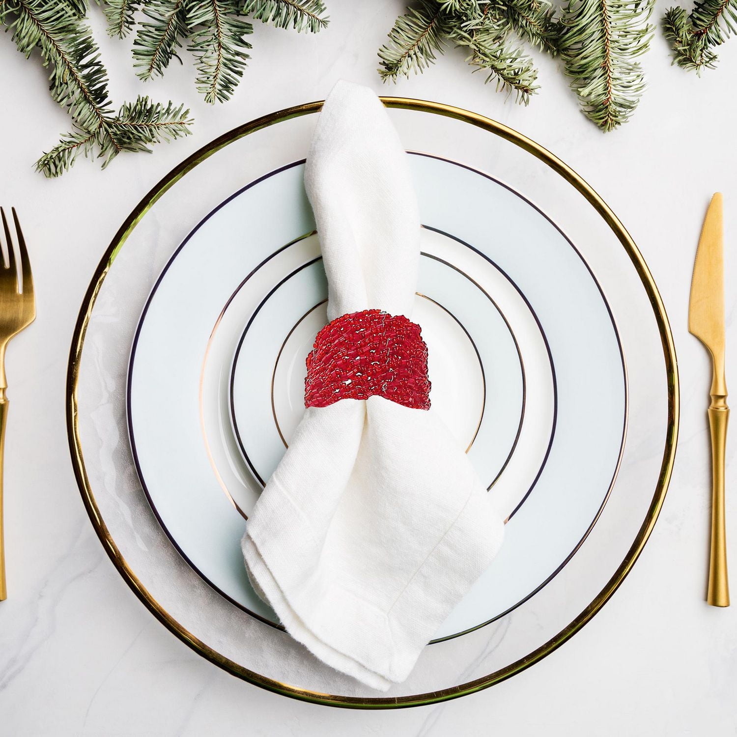 Christmas Beaded Napkin Ring Red - Set of 8