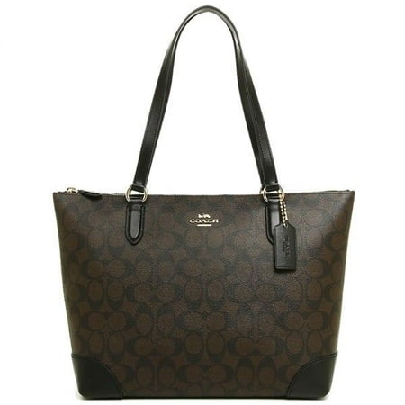 NEW WOMEN'S COACH (F29208) SIGNATURE BROWN LEATHER ZIP TOP TOTE BAG (Best Place To Sell Coach Bags)