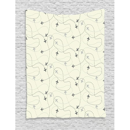 Control Map - Grey Tapestry, Airline Route Map Flight Jet Destination Control Fly Theme Textured Travel Trip Journey, Wall Hanging for Bedroom Living Room Dorm Decor, Beige, by Ambesonne