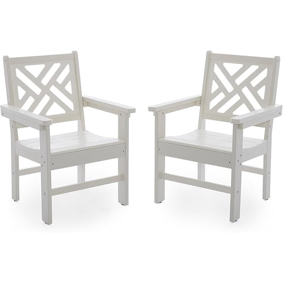 HDPE Outdoor Dining Chairs Set of 2, All-Weather Resistant Patio Dining Chairs with Armrest Ergonomic Design for Balcony, Backyard, Garden,Lawn (White, Dining Chair)