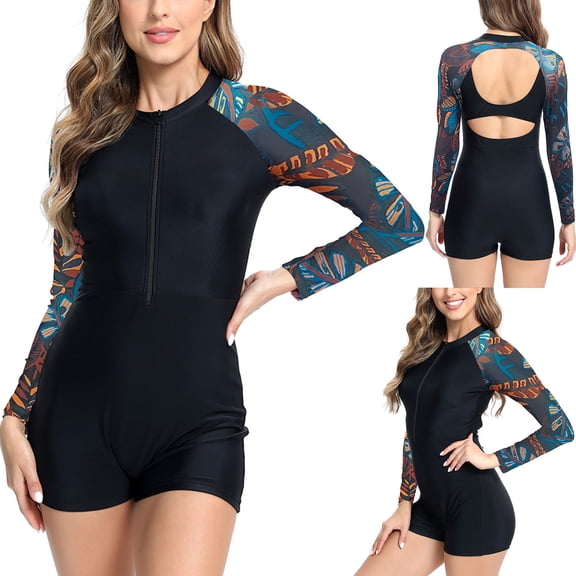 Fznquz Long Sleeve Womens One Piece Swimsuit Bathing Suits Surfing Rash Guard Uv Protection Bathing Suits