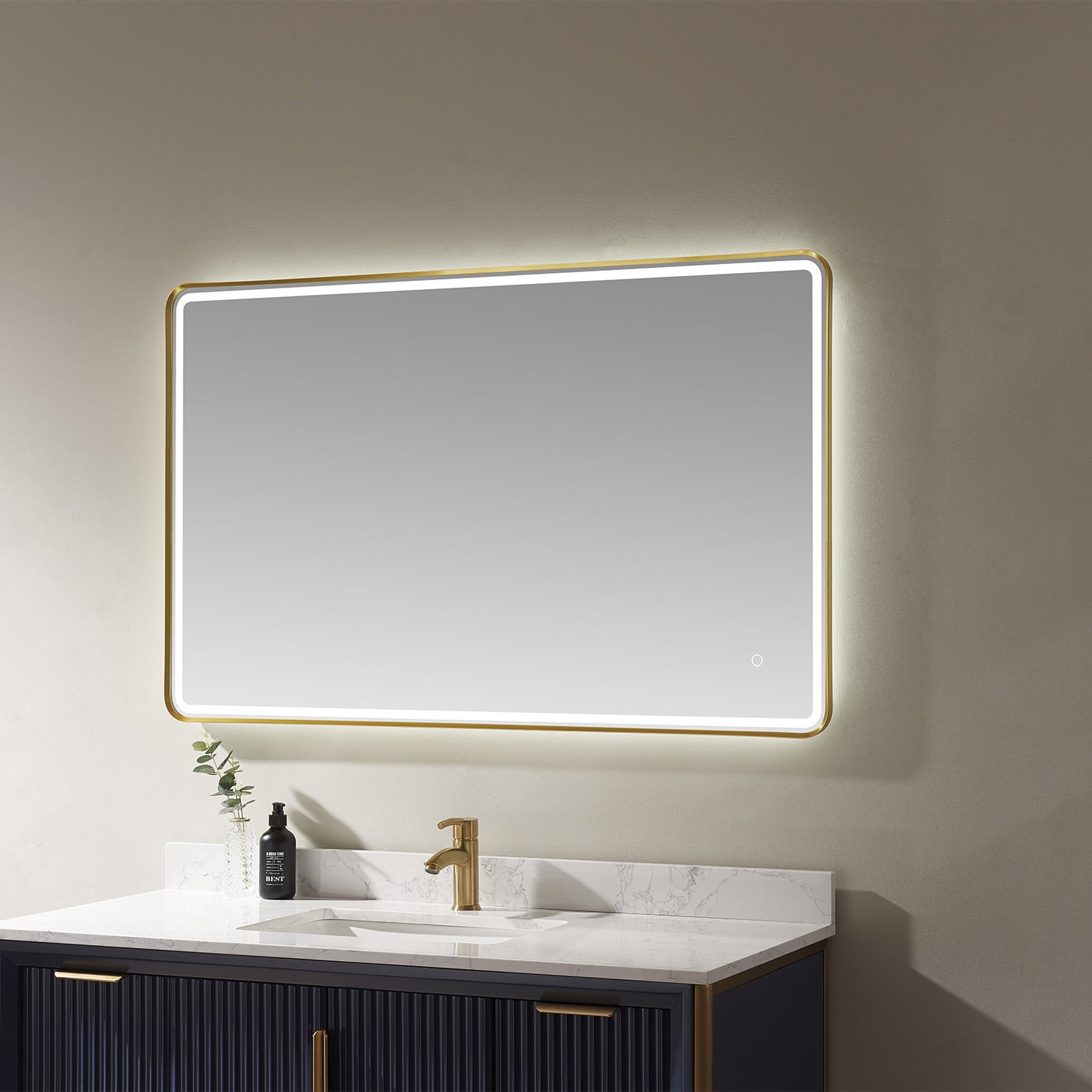 Vinnova Piceno 48" Rectangle LED Wall Mount Bathroom Vanity Mirror in Gold Frame