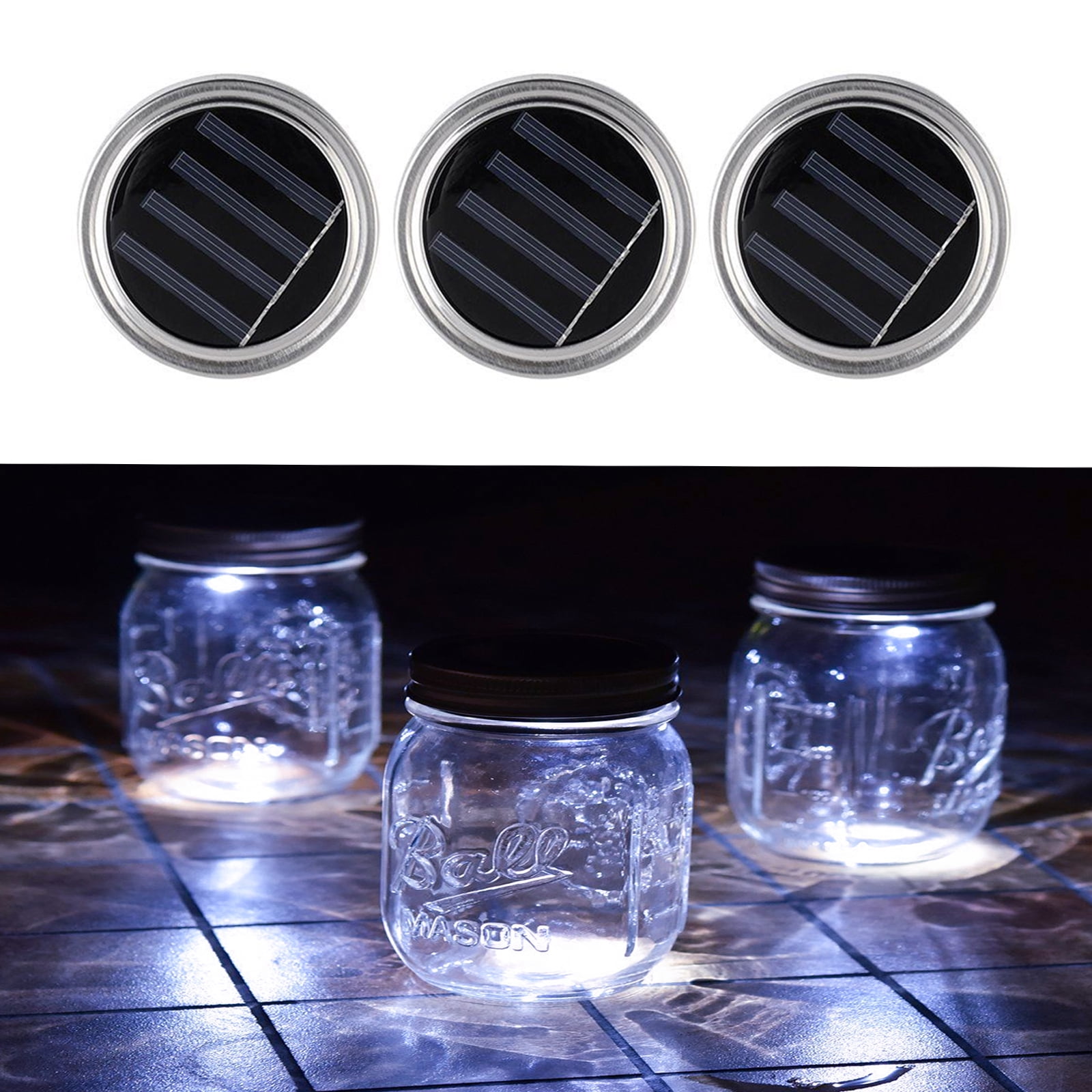 Solar Mason Jar Lid, EEEKit 3Pack 10 LED Solar Mason Jar Lid Fairy